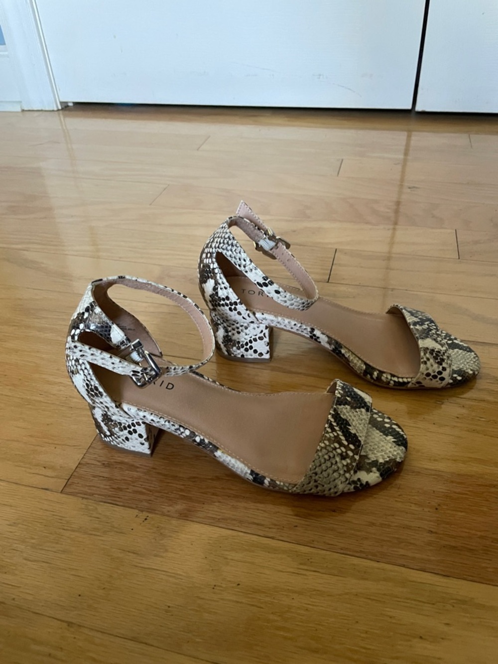 torrid Snake Print Ankle Strap Block Heel Sandals - Neutral Snake